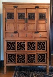 Vintage Chinese Bamboo 2-Part Cabinet