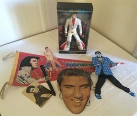 Elvis Memorabilia: Eagle Jump Suit, Action Figure; Pennant; Wristwatch; Face Mask; "Elvis-The-Pelvis" Wall Clock...