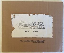 Original Sketch for Jay Chait,"Venice Binoculars", signed by Frank Gehry, 1984, Mounted on Inscribed Corrugated Cardboard