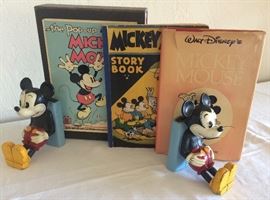 Mickey Mouse Iron Book Ends; Books