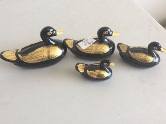 Black Laquered Ducks with Gold Colored Highlights