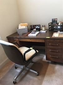 wood desk, office chair