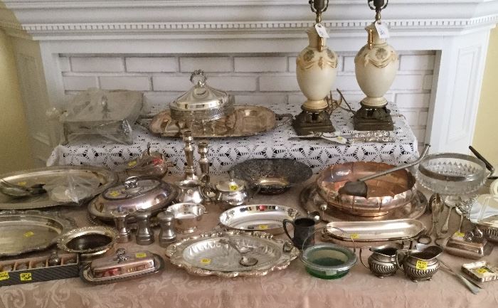 Large selection of silver plate entertainment pieces