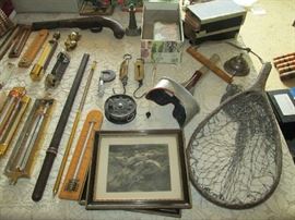 Antique thermometer collection and antique fishing stuff
