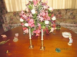 BRASS CANDLESTICKS, FLOWERS
