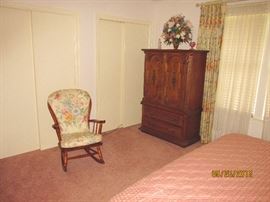 ROCKING CHAIR, CHEST WITH SLIDE OUT DRAWERS, KORN FURNITURE