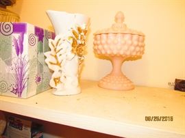 PINK HOBNAIL FOOTED CANDY DISH