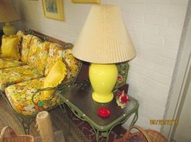 YELLOW LAMP, MID CENTURY TABLES