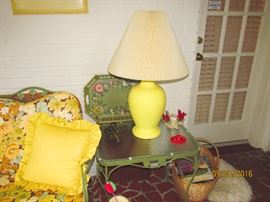 WROUGHT IRON TABLES, MID CENTURY, GREEN, YELLOW