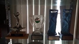 Bronze and crystal golfing trophies