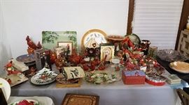 Cardinals for all.  Statues, pitchers, art work, bird bath and many Christmas items with cardinals displayed or hand painted.