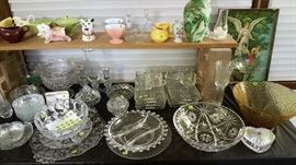Crystal serving dishes, Shawnee, McCoy, Fostoria, and much more.