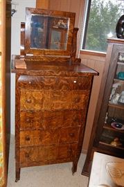 Burled oak dresser, mirror