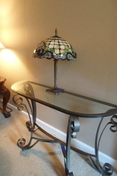 sofa/foyer table, vintage base on this stained glass lamp