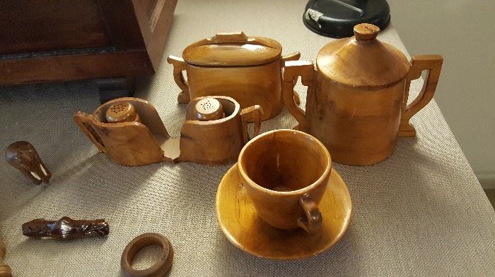 Old Hand Made Wood Tea Set