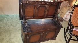 Antique Carved Monks Bench