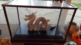 Antique Display Case and Asian Artifact