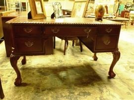 desk with cabriolet legs, all hardware, drawers work, leather inserts on the surface