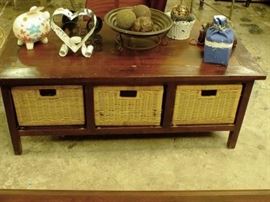 coffee table with wicker drawers