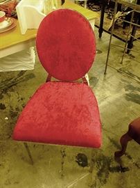 Contemporary silver chair with pink crushed velour fabric