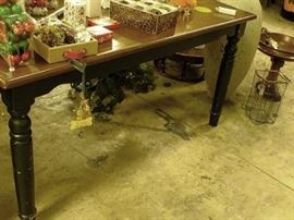 5 ft farmhouse table with dark top and dark green legs