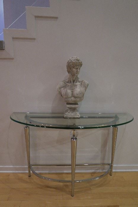 Demi Loon Table with Chrome Base and Glass and lucite/acrylic accent spheres.  Top 52'' Wide x 18'' Depth x 30 1/2'' Height