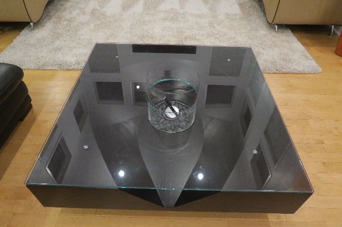 Black Planika Fire Pit, Coffee Table / Cocktail Table "Hot Chocolate", 47' 1/2'' square X 14 1/2'' Height