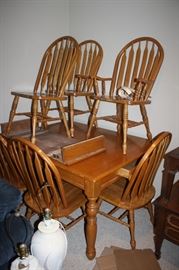 Beautiful oak table and 6 chairs.  Seats 8 