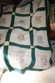 Beautiful handmade quilt with months of the year and their flowers