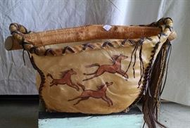 hide, twig & leather magazine holder