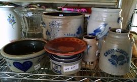 collection of salt-glaze stoneware or crocks