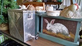 beverage warmer from airplane & country style hand-painted rabbit storage box