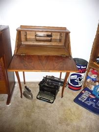 drop front desk / type writer / old iron 