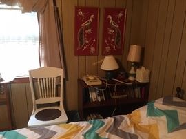 VINTAGE WHITE CHAIR, LAMPS