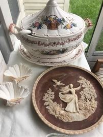 Soup tureen, cameo style carving 