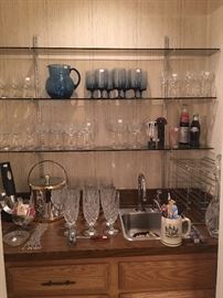 Bar collection - ice bucket, electric wine bottle opener, stemware, glassware, pitcher, etched cut glass decanter