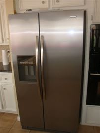 STAINLESS "WHIRLPOOL" FRENCH DOOR REFRIGERATOR. 26 CU. FT.