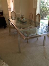 Glass & chrome table with 2 leaves