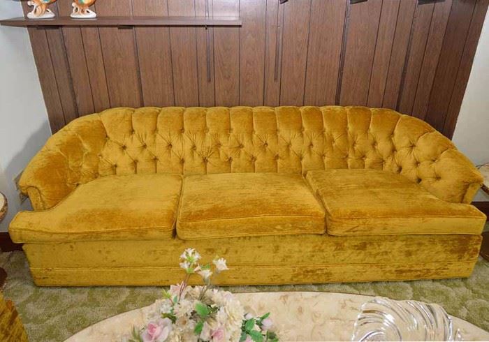 Vintage Gold Velvet Tufted Sofa