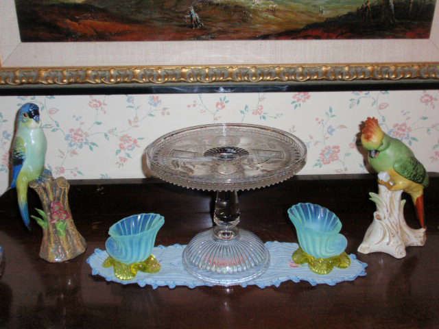 Parakeet Made in Italy, Venetian Glass, Cheese Cake Server(Hard to find) Crusted Parrot by Kenilworth Studio Germany.