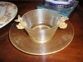 Venetion Glass Cream Soups with Dolphin Handles