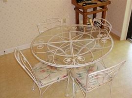 Vintage Glass & Iron Table w/ 4 Chairs