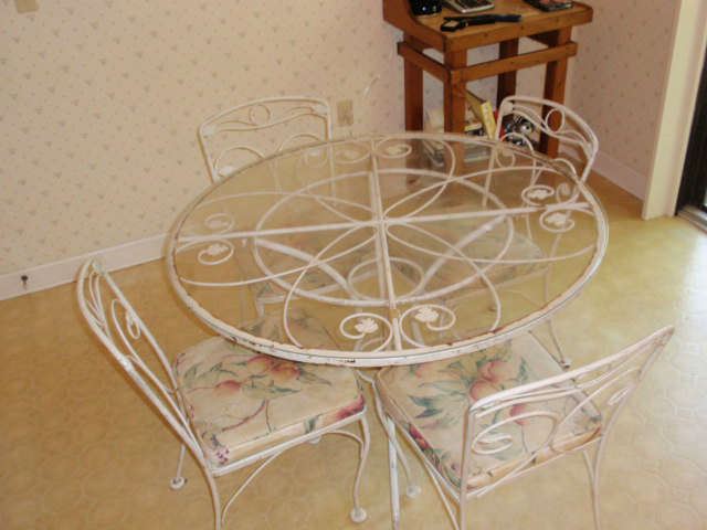 Vintage Glass & Iron Table w/ 4 Chairs
