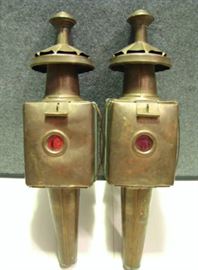 2 red lens vintage carriage lamps