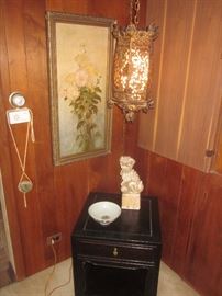 Vintage imported furniture from the 60's . Foo dog, Cast Iron Lamp, Oil Painting (old)