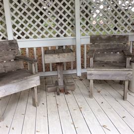 PRIMITIVE CHAIRS AND TABLE