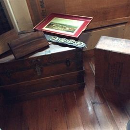 ANTIQUE CHESTS ABOUND, HORSE BRASS, AND VINTAGE PRINTS