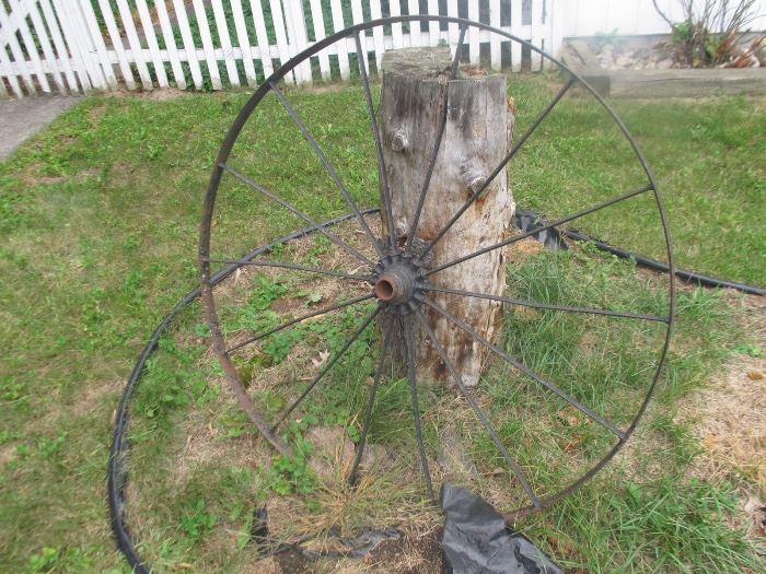 ONE OF 2 ANTIQUE WOODEN BUGGY WHEELS