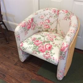 LIKE NEW BARREL CHAIR WITH RATTAN
