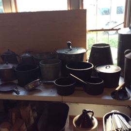 MUCH CAST IRON POTS, KETTLES, AND MORE